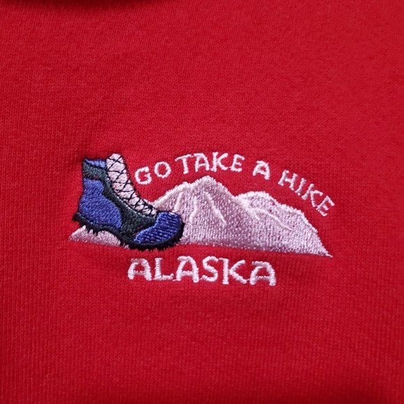 Vintage "Go Take A Hike" Alaska Sweatshirt Sz XL 1/4 Zip Red PM Sports Tourist - Picture 2 of 7